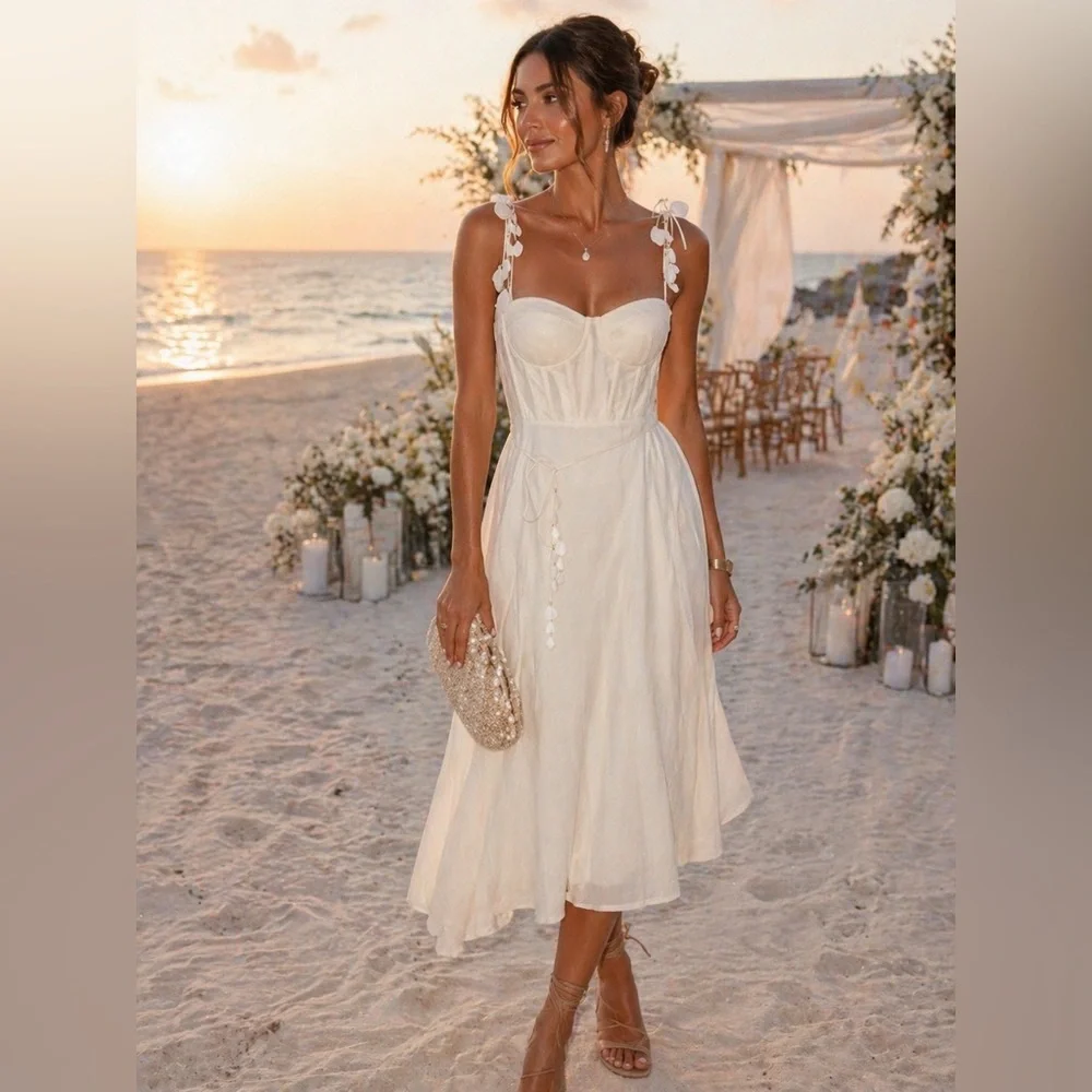 Zimmermann Wonderland Midi Corset Ivory Spaghetti Strap Dress size 2 medium - Picture 1 of 6